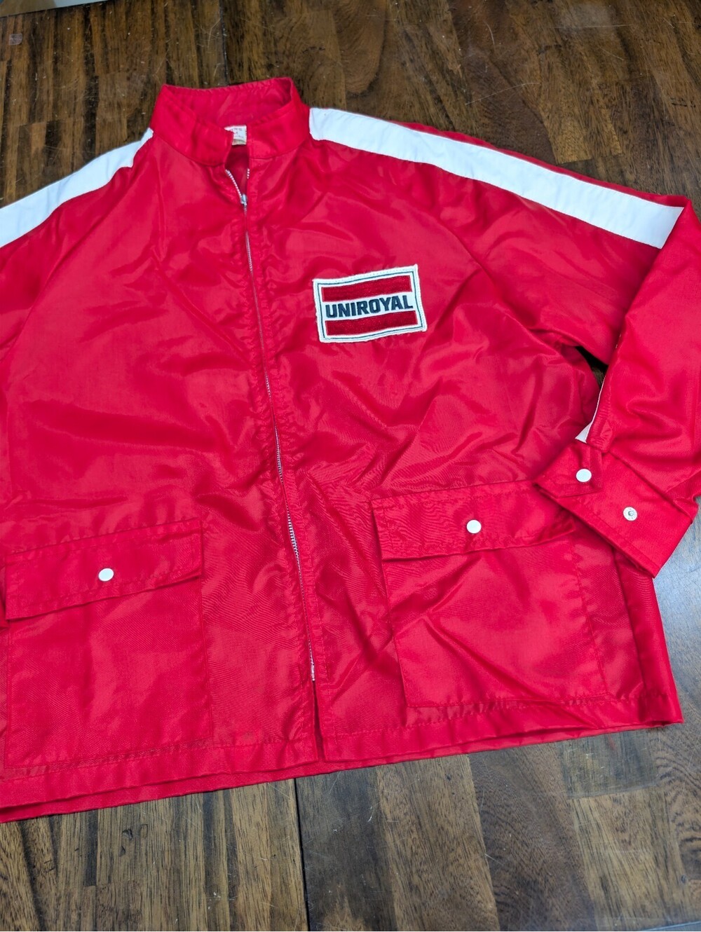 Uniroyal Tire Patch Jacket Vintage Lightning Zip Red Medium